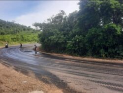 Hati -Hati Untuk Para Pengendara, Ada Tumpahan Solar Di Jalan Poros Malili-Sorowako