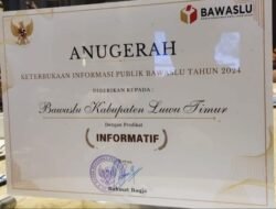 Bawaslu Luwu Timur Raih Predikat Informatif Pada Anugerah Keterbukaan Informasi Publik Bawaslu 2024