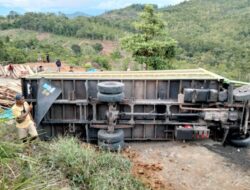 Truk Ekspedisi Terbalik Di Jalan Poros Tarabbi-Tawakua